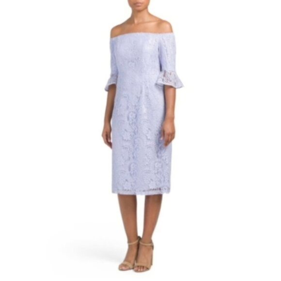Nanette Lepore Womens Purple Lace Off Shoulder Elbow Sheath Midi Dress Sz 4 New - Picture 1 of 9